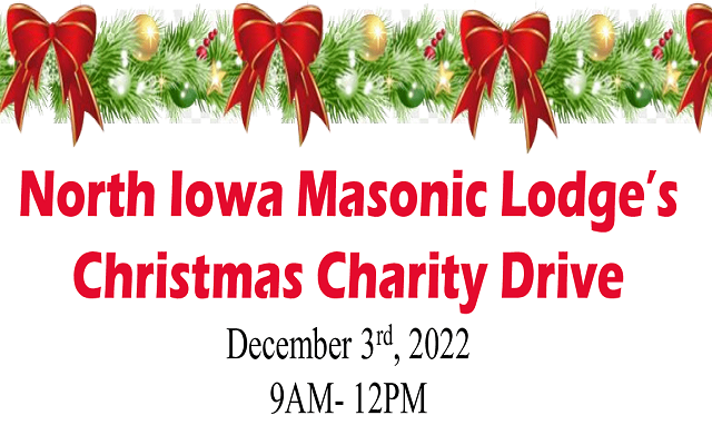 <h1 class="tribe-events-single-event-title">North Iowa Masonic Lodge Christmas Charity Drive</h1>